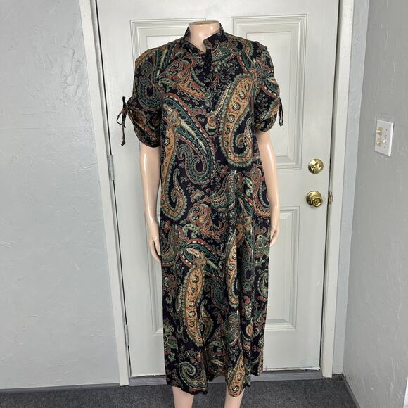 Vintage Dresses & Skirts - Vintage 70s Dress Floral Handmade Paisley Cotton Ruched sleeves Button O8